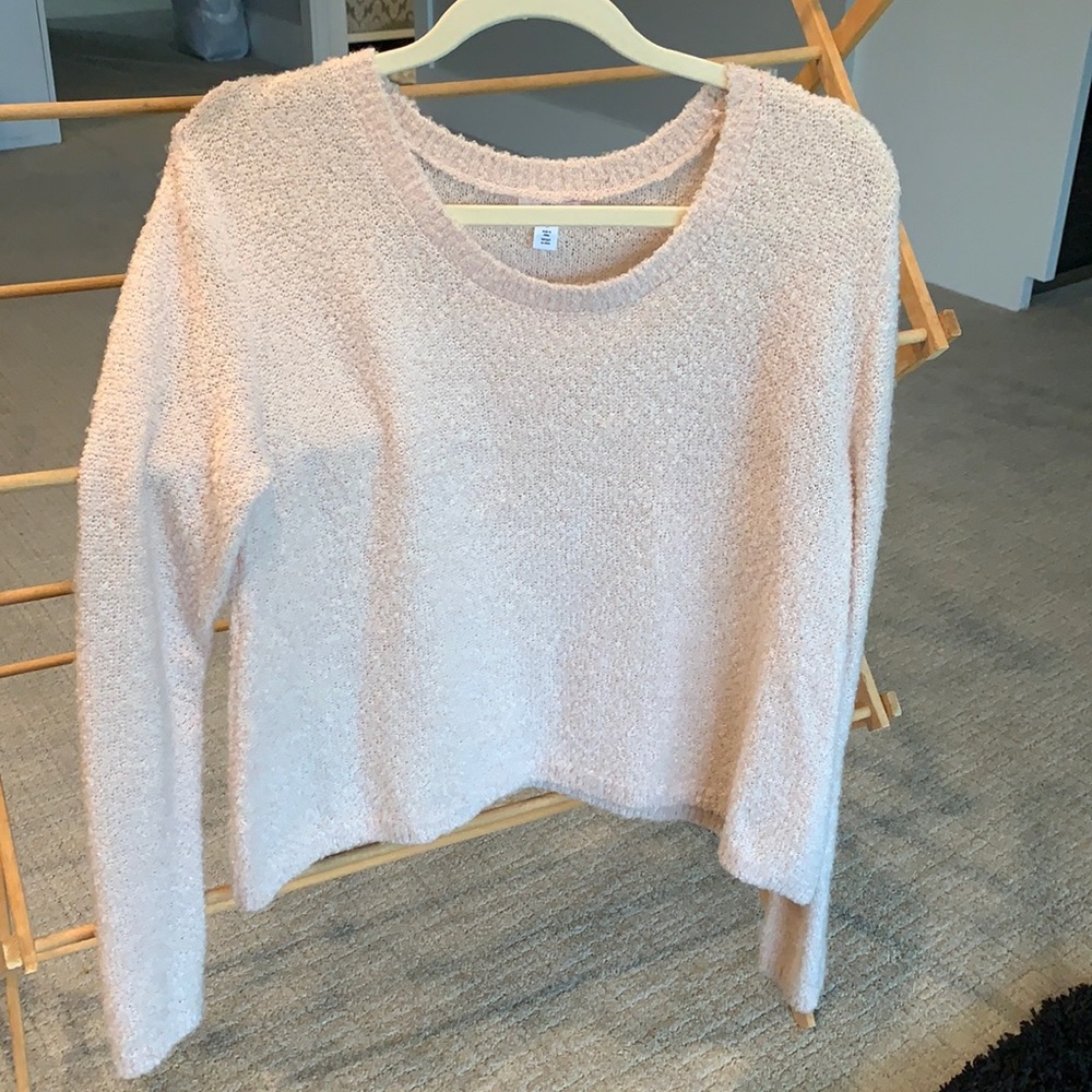 BP womens M pastel rose pink sweater, scoop neckline, full length-hip level